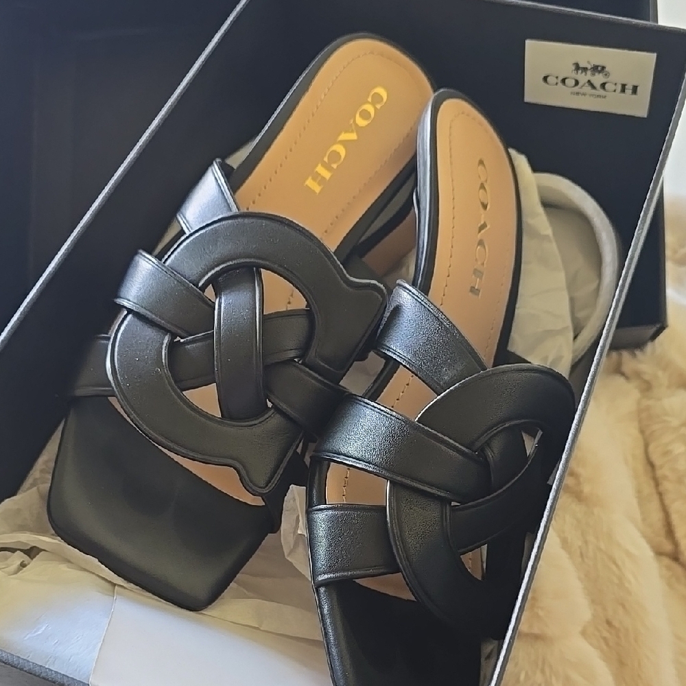 (New) Coach Tillie Black Heels with Woven Leather Design Size 7